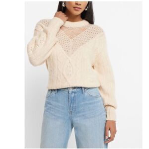 Gray cable knit lace sweater